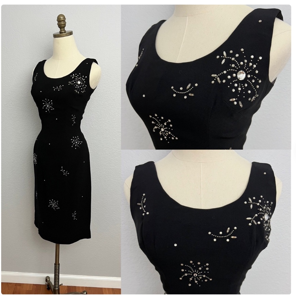 RARE Vintage Lilli Diamond black Rhinestone Wiggle Dress Late 1950s/Early 1960s